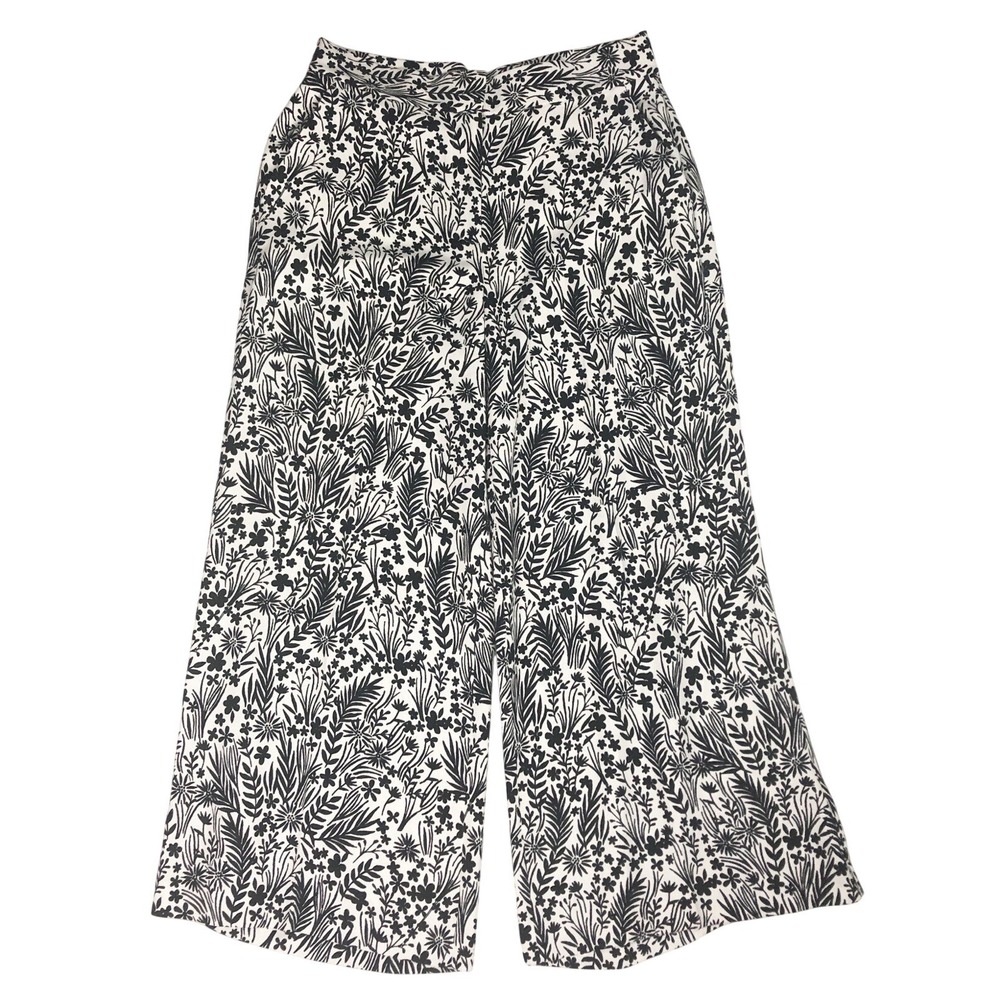 Ann Taylor Loft Womens Floral wide leg pants Size 6 Zip Up Black White Bohemian
